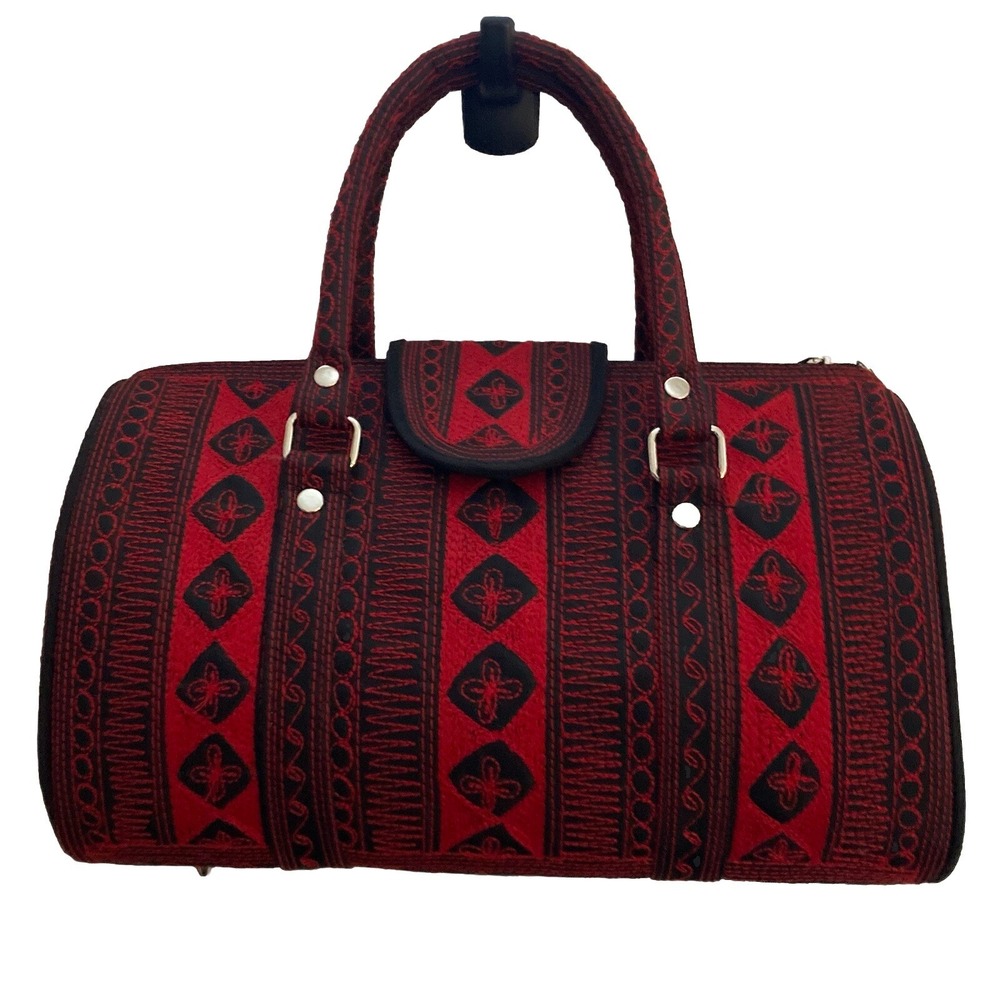 Banda Bags Nano Red Black Embroidered Speedy Doctors Bag Shoulder Strap NWT NEW